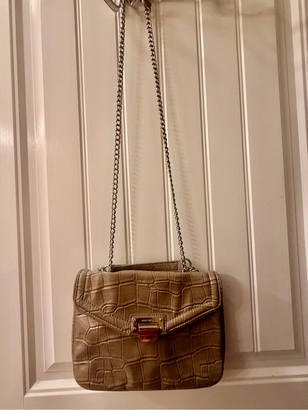 Nine West Taupe Croc-Embossed Chain Crossbody